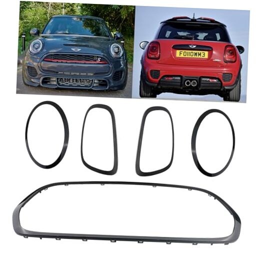 5pcs Front Grille Frame Surround Trim Headlight Taillight Trim Ring Black