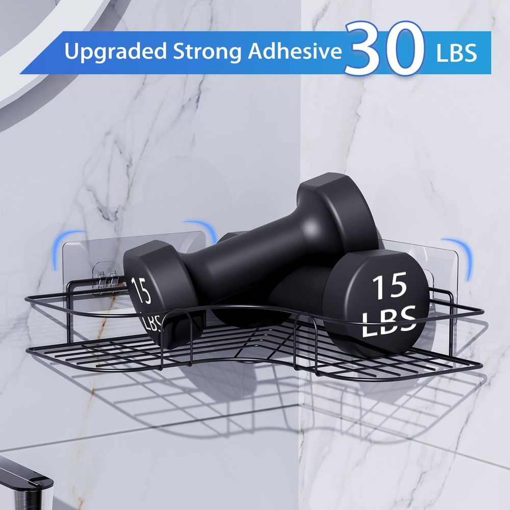 Moonlit Pond Corner Shower Caddy, 2 Pack Adhesive Black