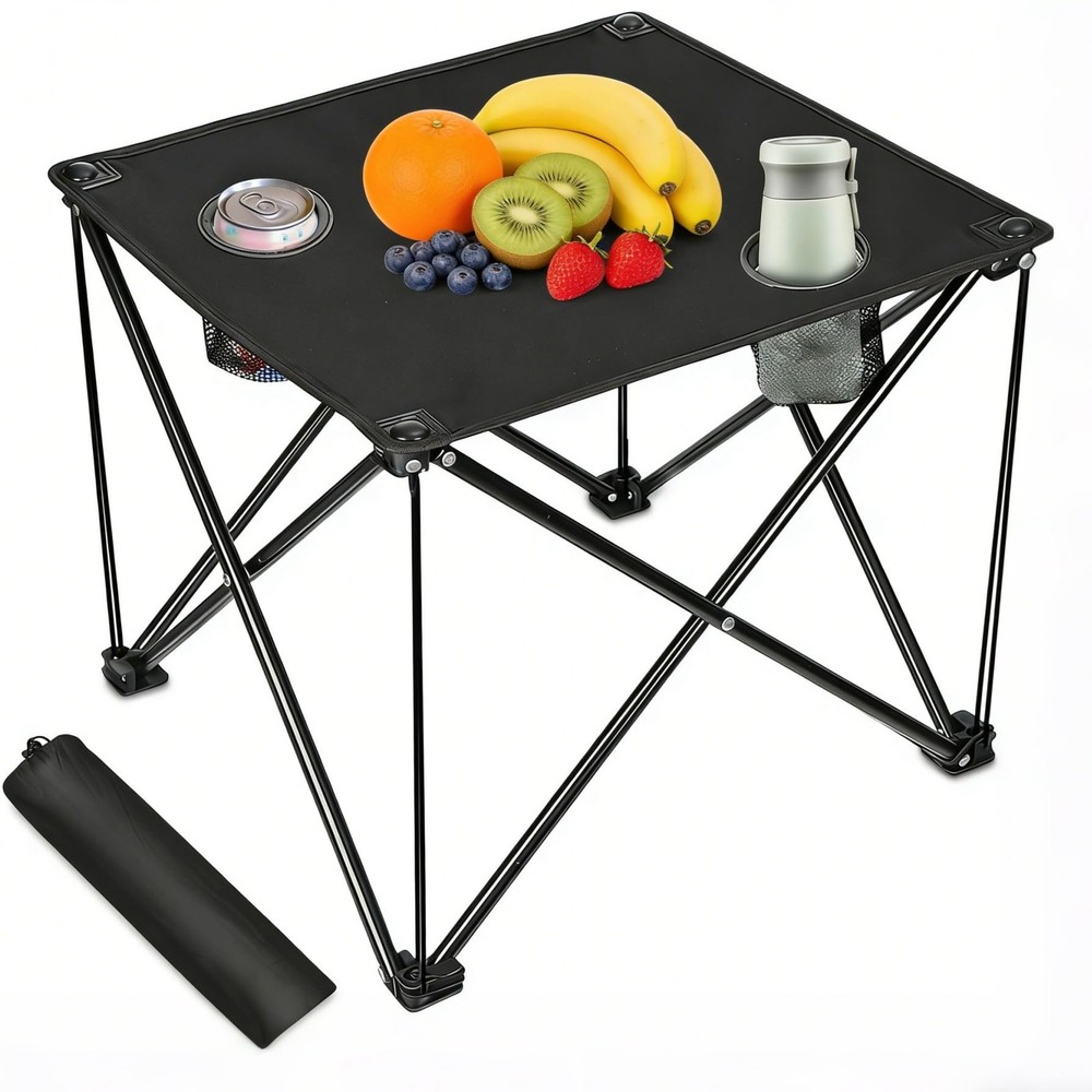Foldable Camping Table – Ultralight Portable Table with Cup Holders & Carry B...