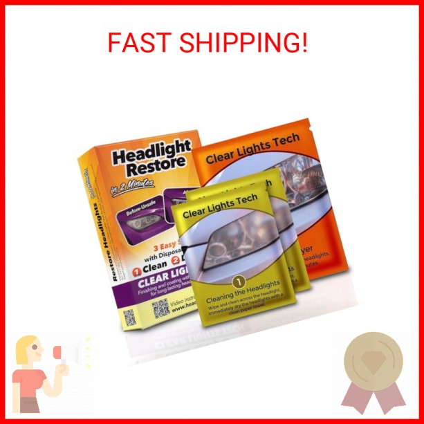 Clear Lights Tech, Headlight Restoration Kit - Headlight Cleaner 3-Wipe System,