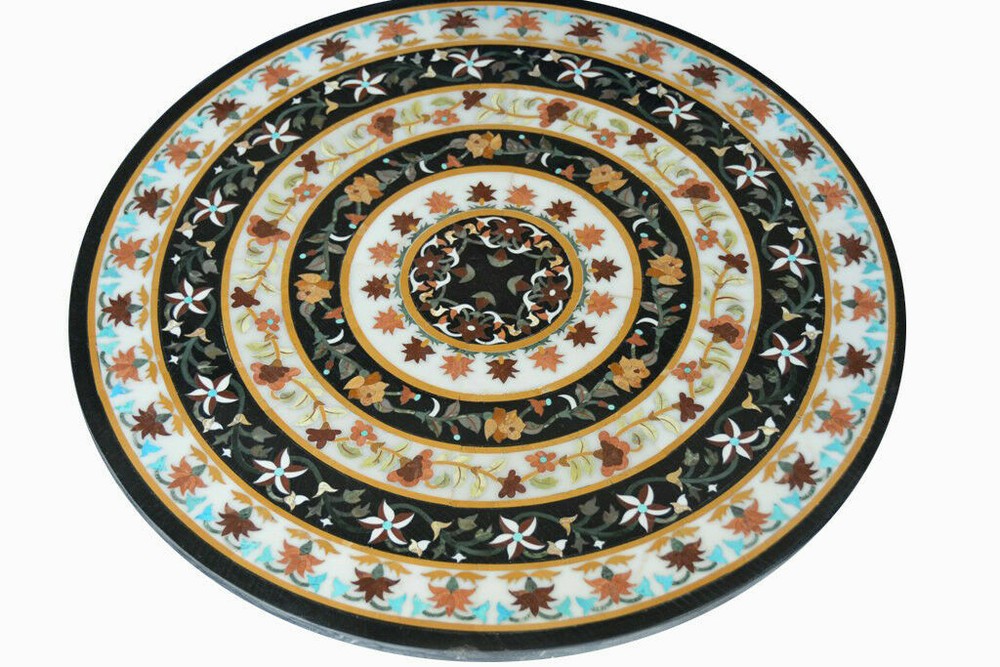 30" Black Marble Coffee dining Table Top Gemstone Inlay sofa Center round Table