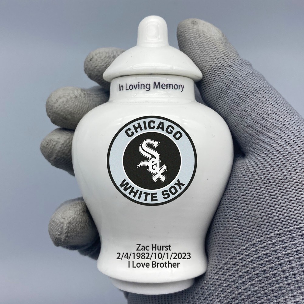 Ceramic Baseball Urn – Chicago White Sox Theme, Custom Text & Number