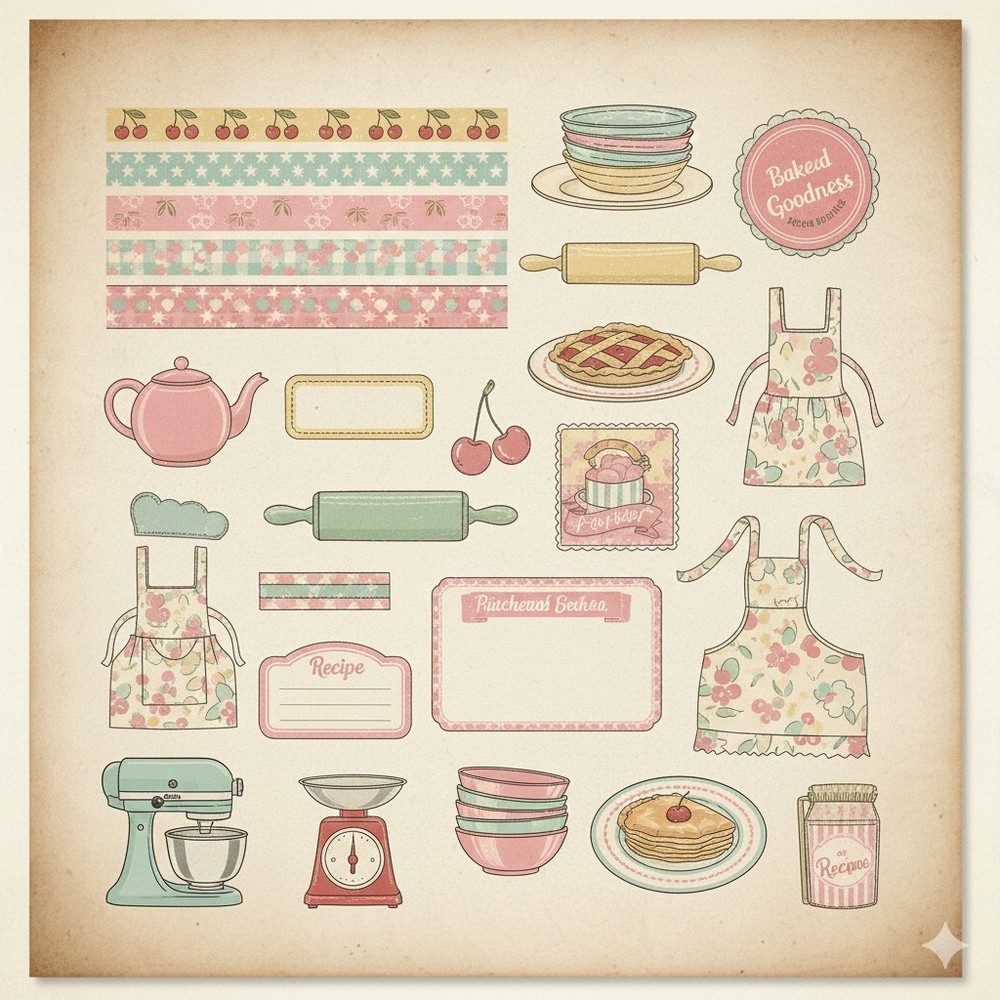 Retro Kitchen Embellishments Junk Journal Kit Scrapbook Kit