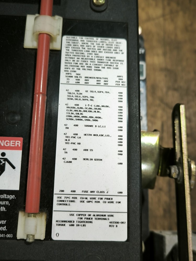 ASCO E7ACTSC30400N5XC Automatic Transfer Switch 400A 480V 50-60Hz