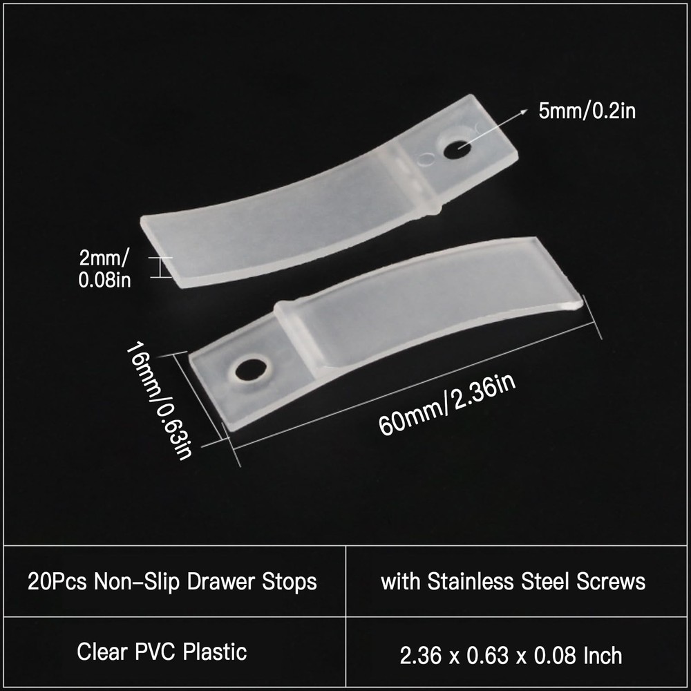 Joyangy 20Pcs Non-Slip Drawer Stops, Clear PVC Rectangular-60mm,