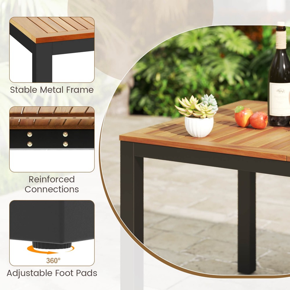 Patio Dining Table for 8 79" Large Rectangle Table with Acacia Wood Tabletop