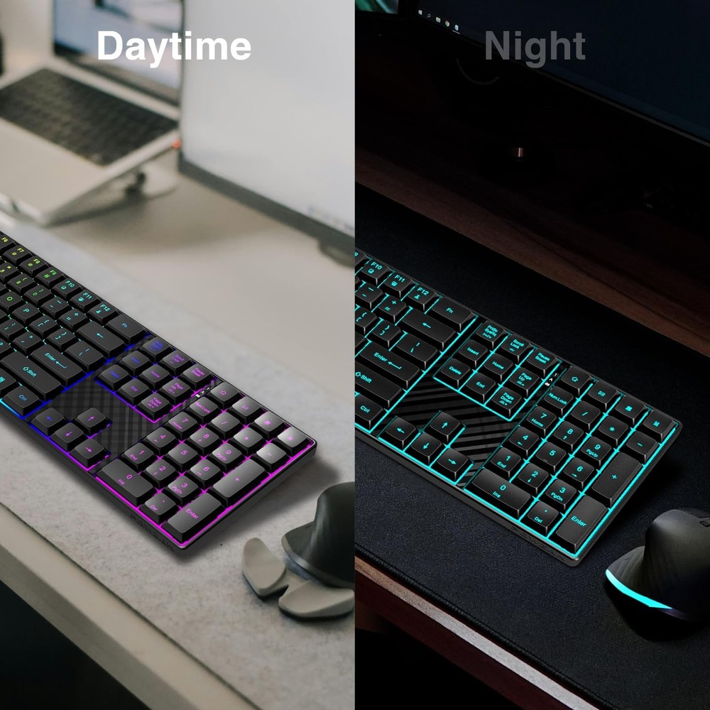 Wireless Backlit Keyboard Quiet - Computer Rechargeable Ergonomic Light UP Ke...