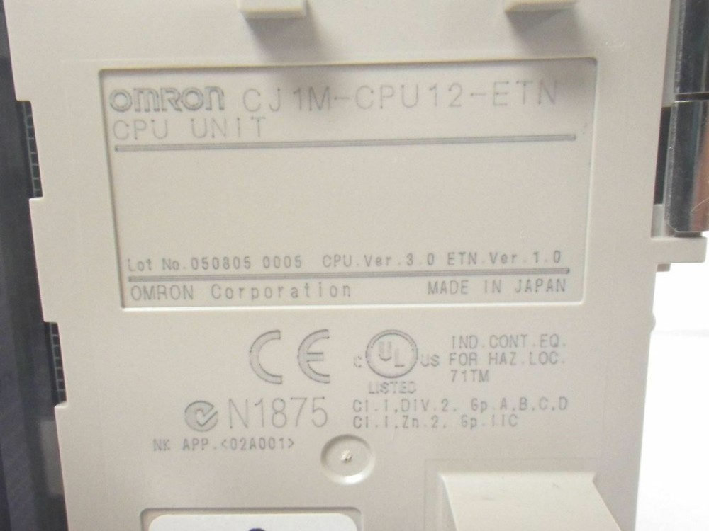 CJ1M-CPU12-ETN CJ1MCPU12ETN Omron Sysmac Programmable Controller (Used Tested)