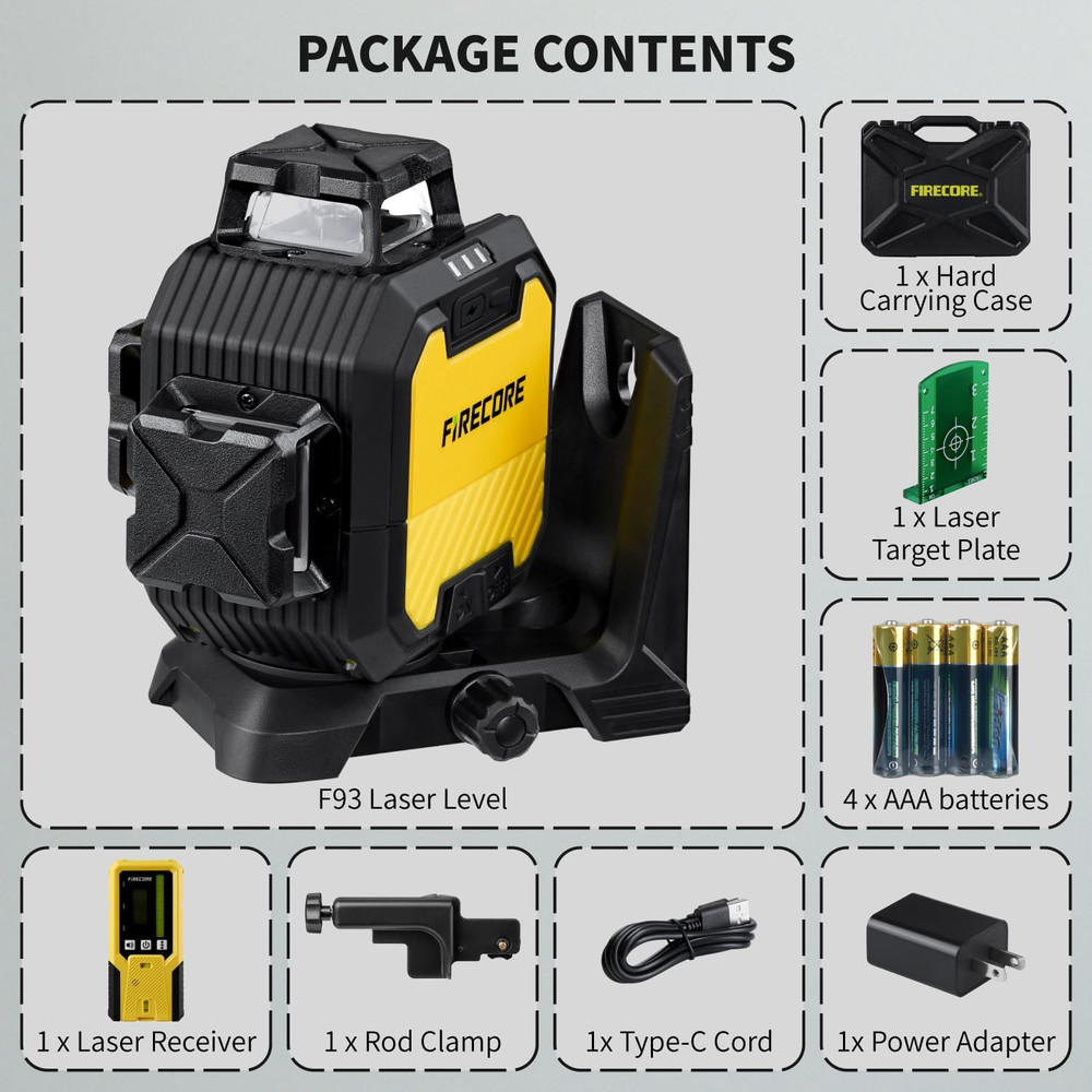 360° Self-Leveling Green Laser Level Kit with Receiver - High Precision