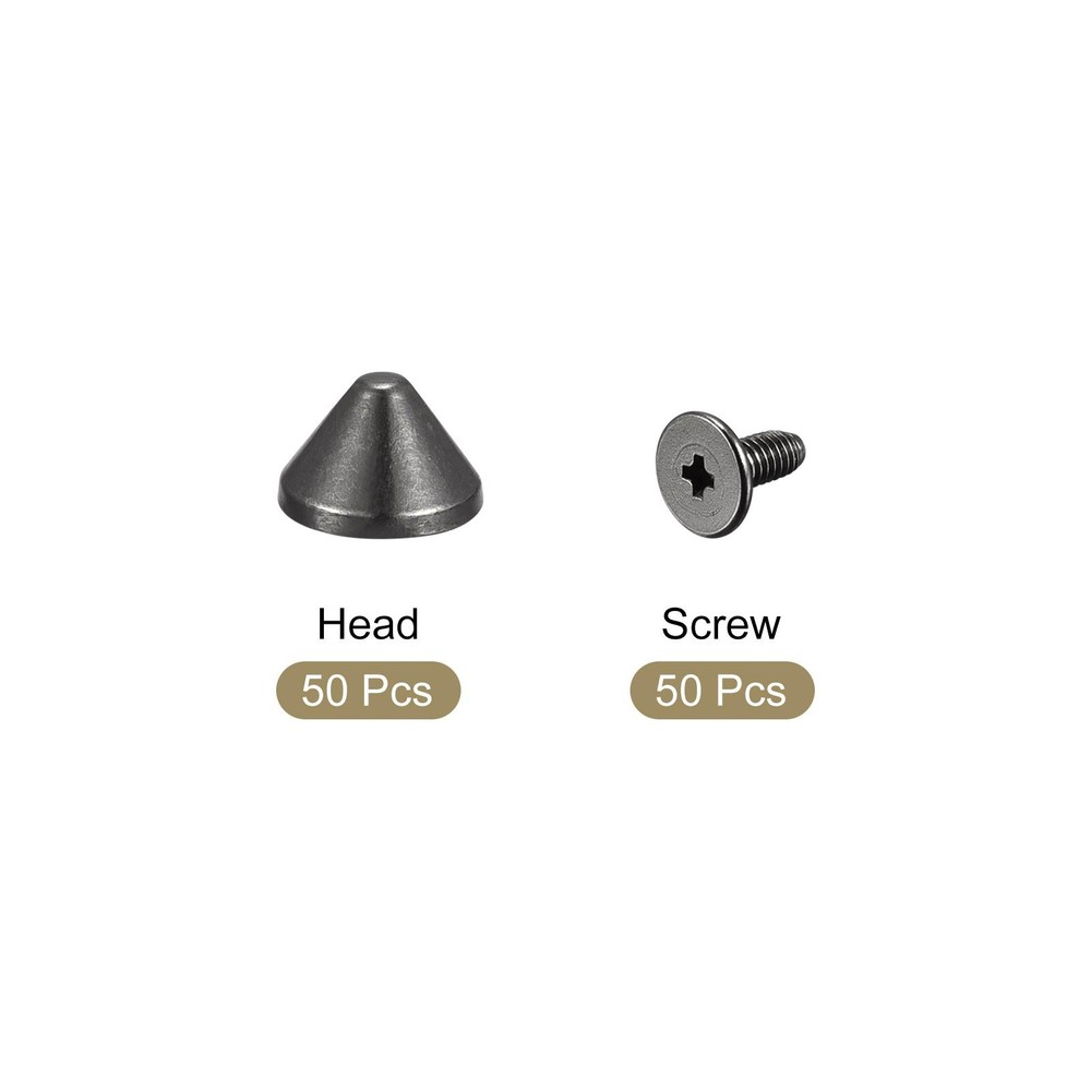 9x6mm Screw Back Rivets, 50 Sets Solid Leather Studs for DIY Black