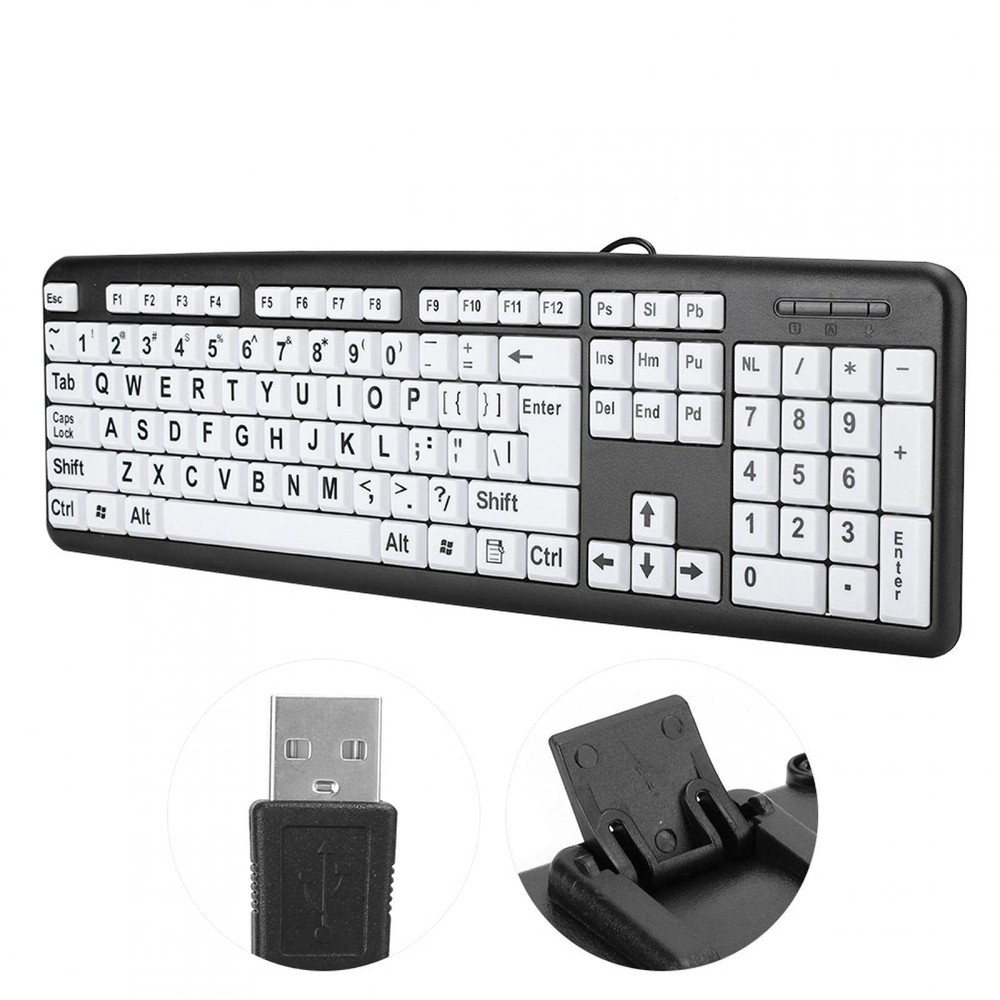 Large Print Computer Keyboard, 104 Keys USB Wired Computer Keyboard Visually ...