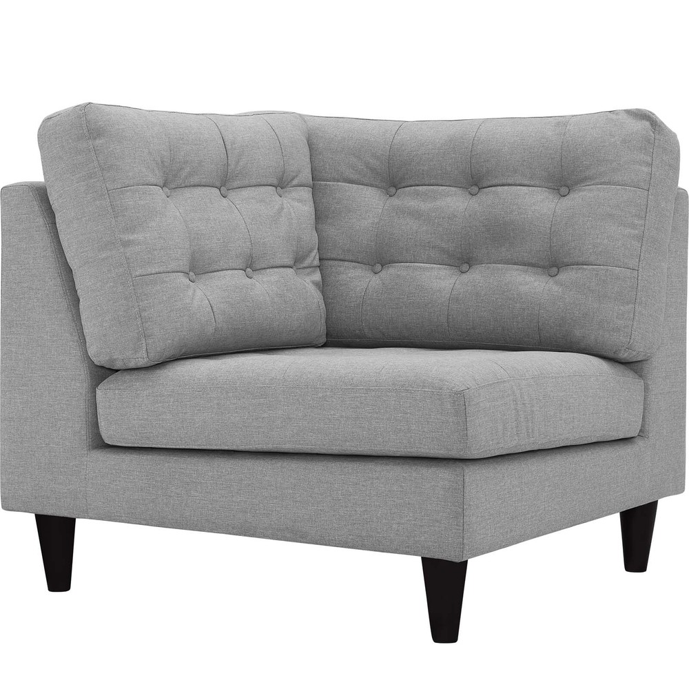 Modway Empress Upholstered Fabric Corner Sofa in Light Gray