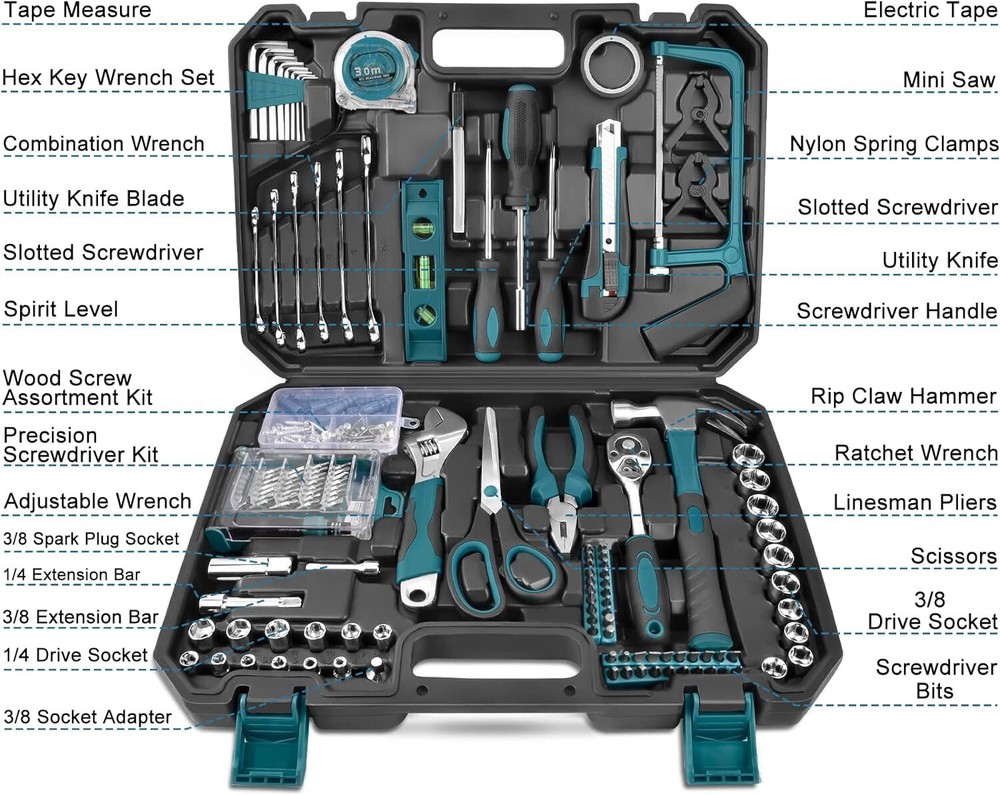 Household Tool Kit 257 PCs Auto Repair Tool Set Complete General Hand Tool Set