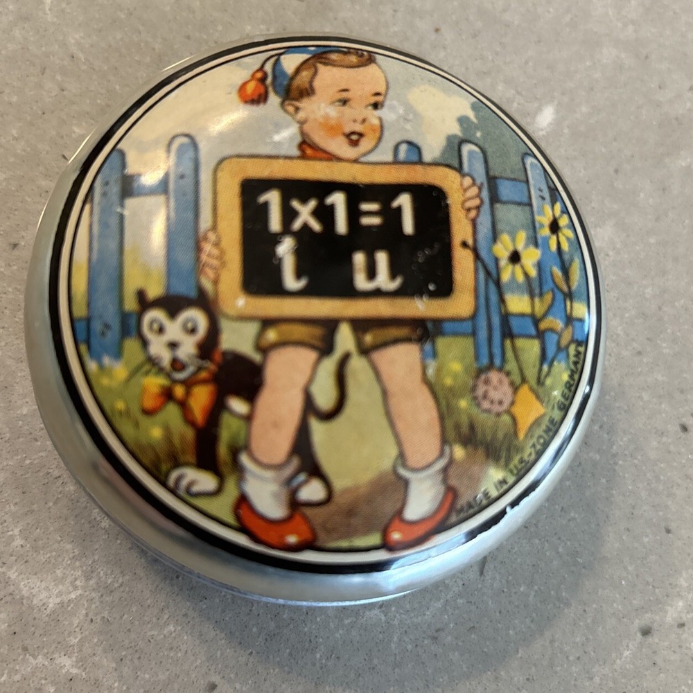 German US Zone Boy Doing Math Cat School Slate Tin