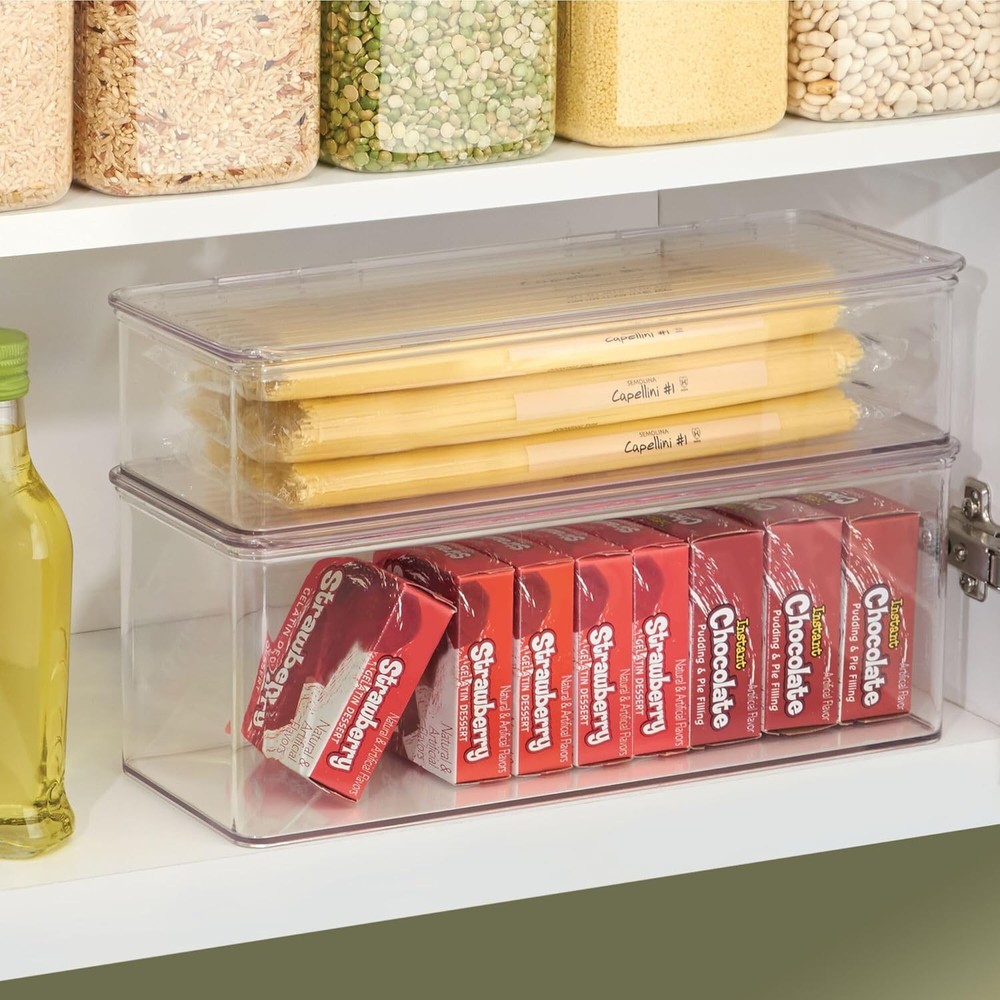 iDesign Recycled Plastic Stackable Pantry Storage Bin 5.5 x 13.3 x 5, Clear