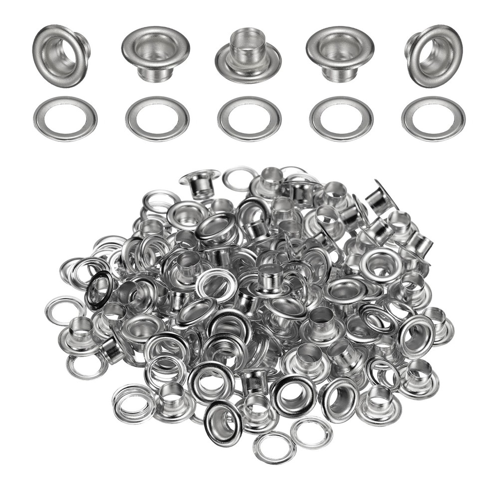 50Set Grommets Eyelets Kit 5mm Brass Eyelets with Washers, Silver