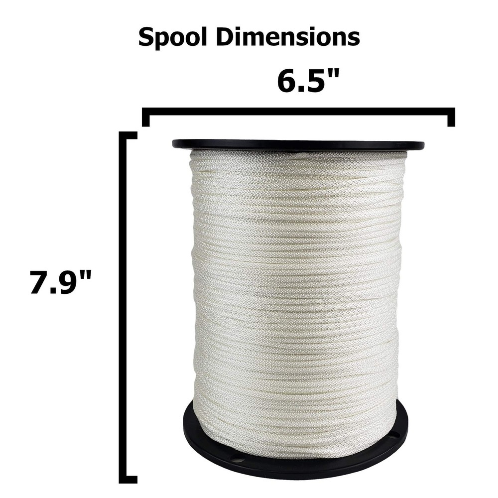 1/8" Nylon Rope, Solid Braid Utility Rope, 1000 ft Spool, Dyeable Industrial ...
