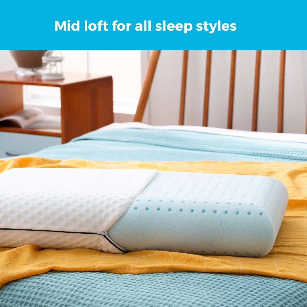 Medium Feel Standard Size Ventilated Gel Memory Foam Pillow with Cooling