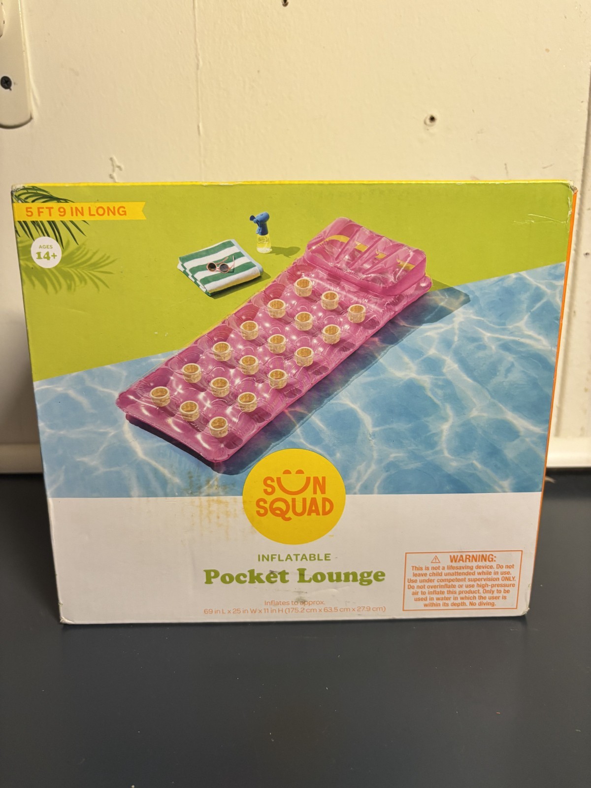 Sun Squad Inflatable Pocket Lounge Pool Float Pink New In Box