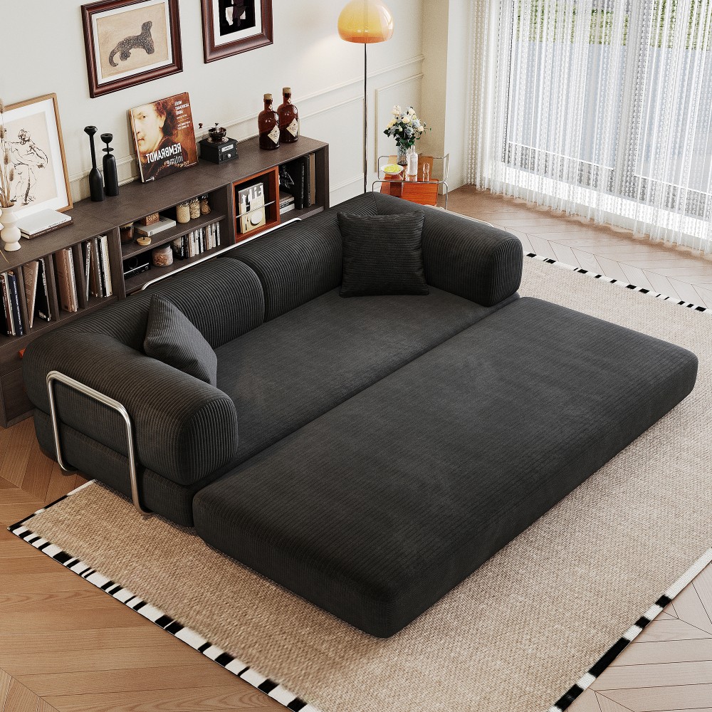Compression Sofa, Convertible Floor Sofa Bed, Futon Couch Sleeper Bed, Black