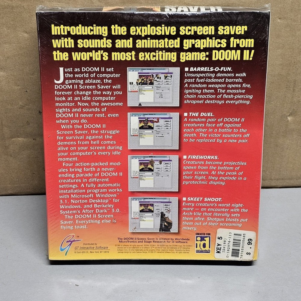 DOOM II Screen Saver PC Software id Software GT Interactive SEALED