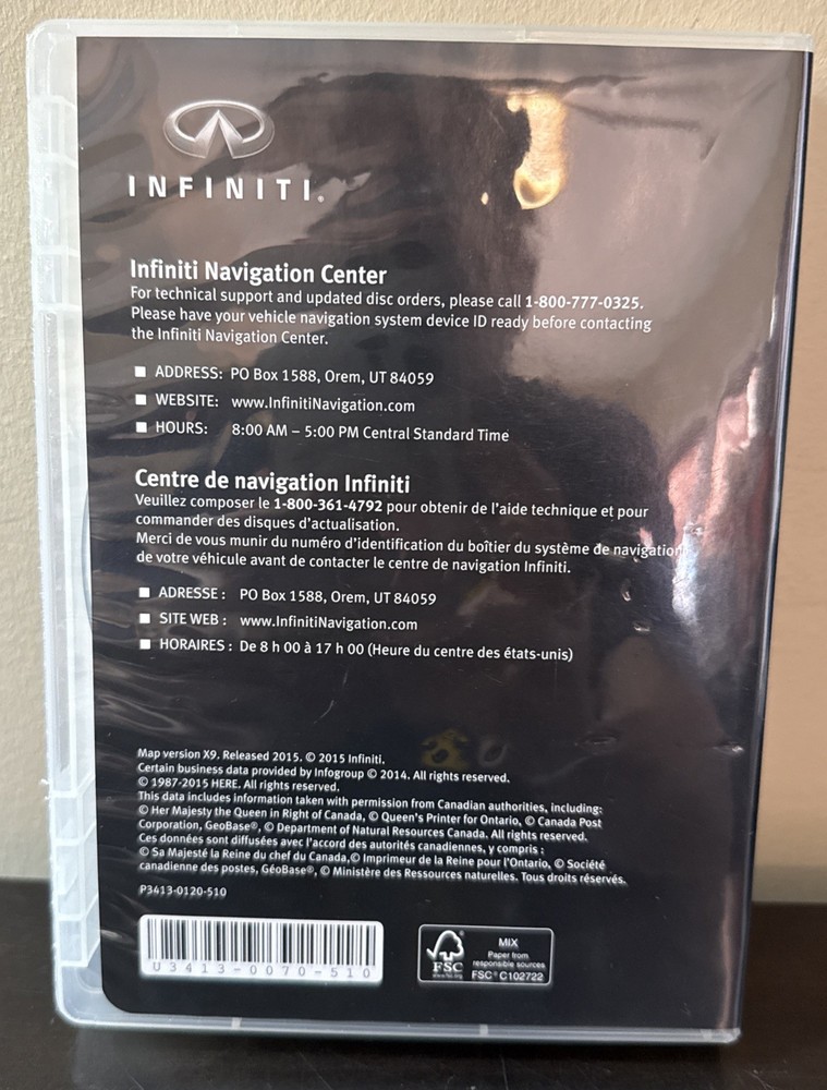 Infiniti Navigation System DVD 2016 North America Map Version X9 Complete OEM