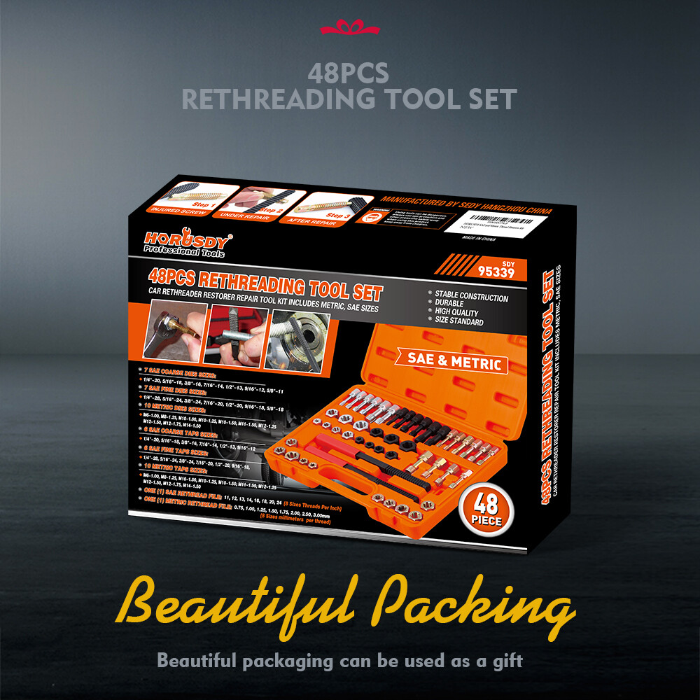 48 Piece Thread Chaser Set Rethreading Taps Dies Thread Files in Metric UNC UNF