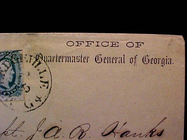 CSA Confederate Quartermaster Cover Milledgeville to Macon to CS Captain Hanks