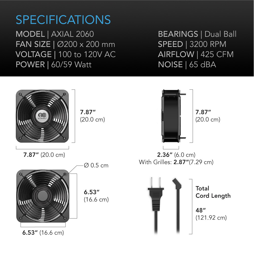 200mm 60mm Cooling Muffin Axial Fan High-Speed 120V AC 8" (HS2060A-X)