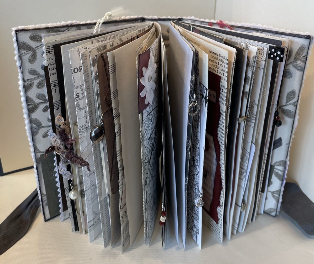 Junk Journal Butterfly Bird Grey Ivory Keepsake Diary Book Interactive NEW
