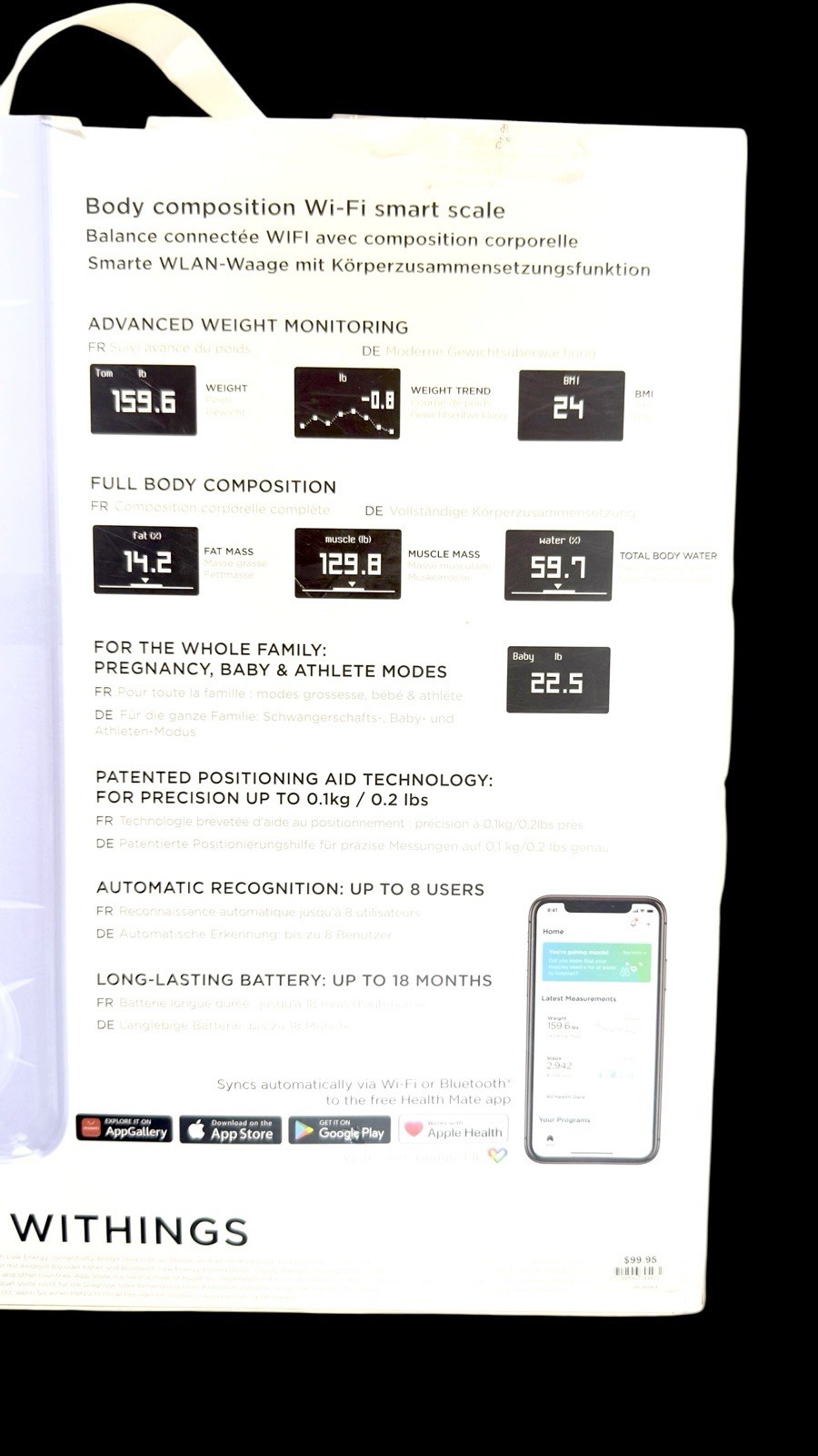 Withings Body+ Smart Scale WiFi Bluetooth Body Composition BMI Fat Muscle – LN