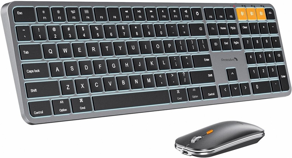 Quiet Typing Backlit Wireless Keyboard and Mouse for Mac - Triple Device Support