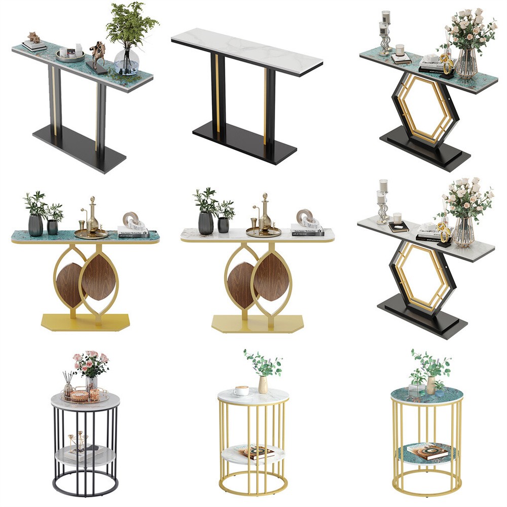 Modern Glossy Sintered Stone Console Entryway Table Sofa Side Table White/Green