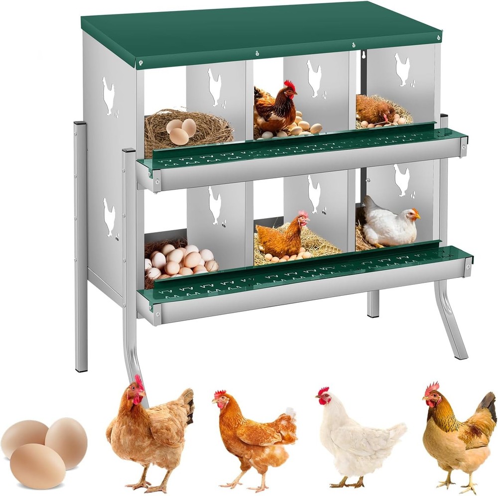 6 Compartments Chicken Nesting Boxes,Green Nesting Boxes for Chickens & Hens