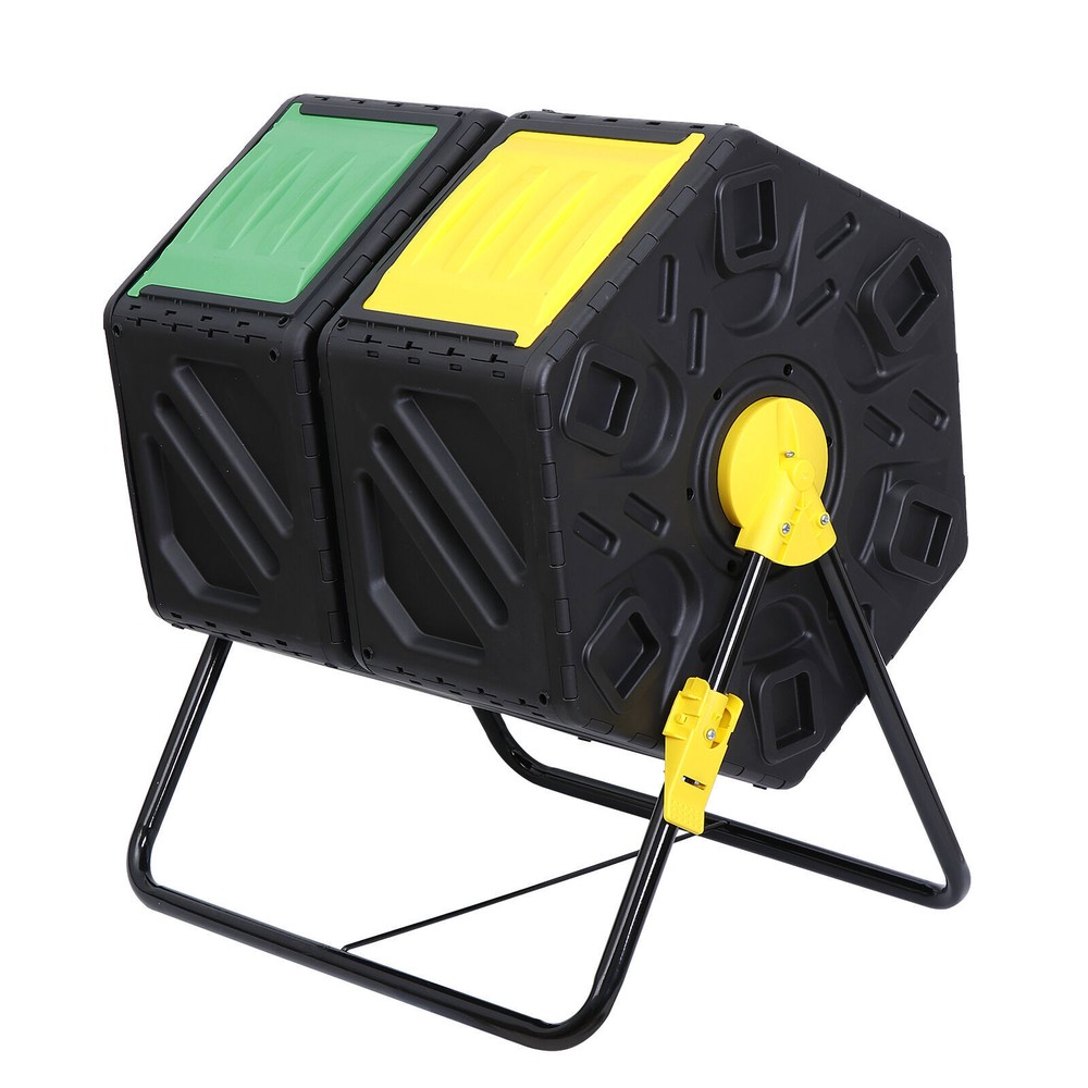 Sturdy Dual Compost Bin 360 Degrees Rotation Tumbling Fast Yard Garden Composter