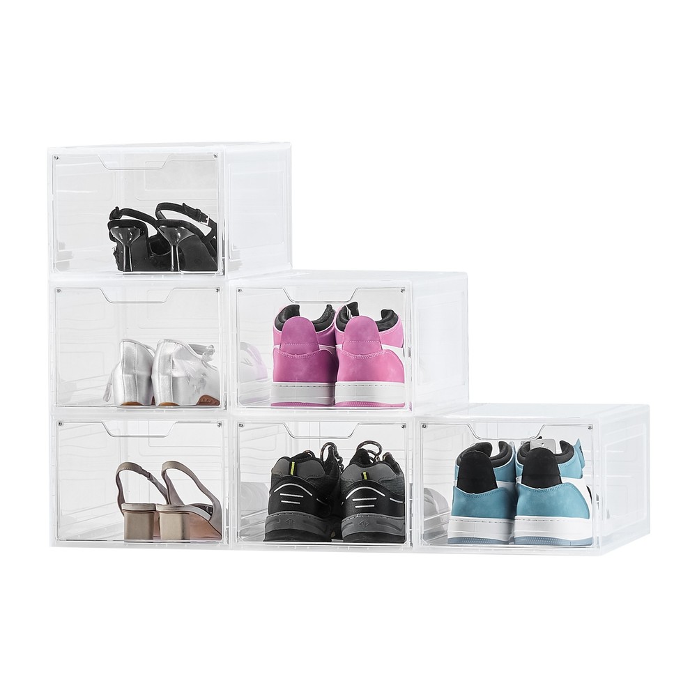 Shoe Storage Boxes 6 Pack Stackable Shoe Boxes US Size 13 Transparent White