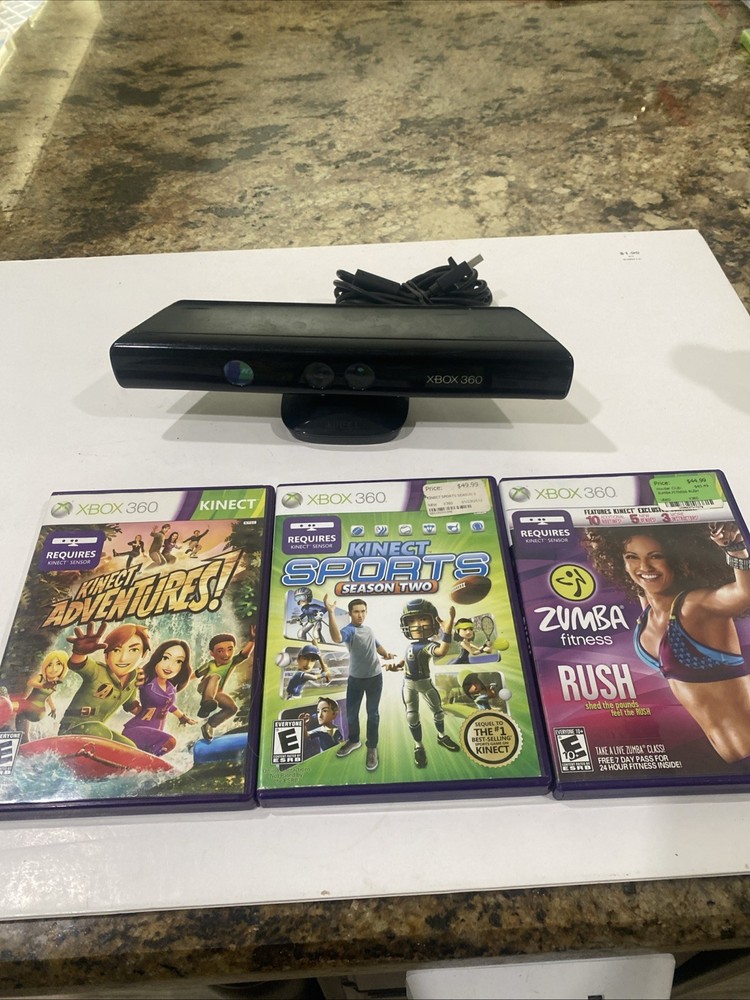 Microsoft Xbox 360 Black Kinect 1414 Wired Motion Sensor Camera & 3 Games