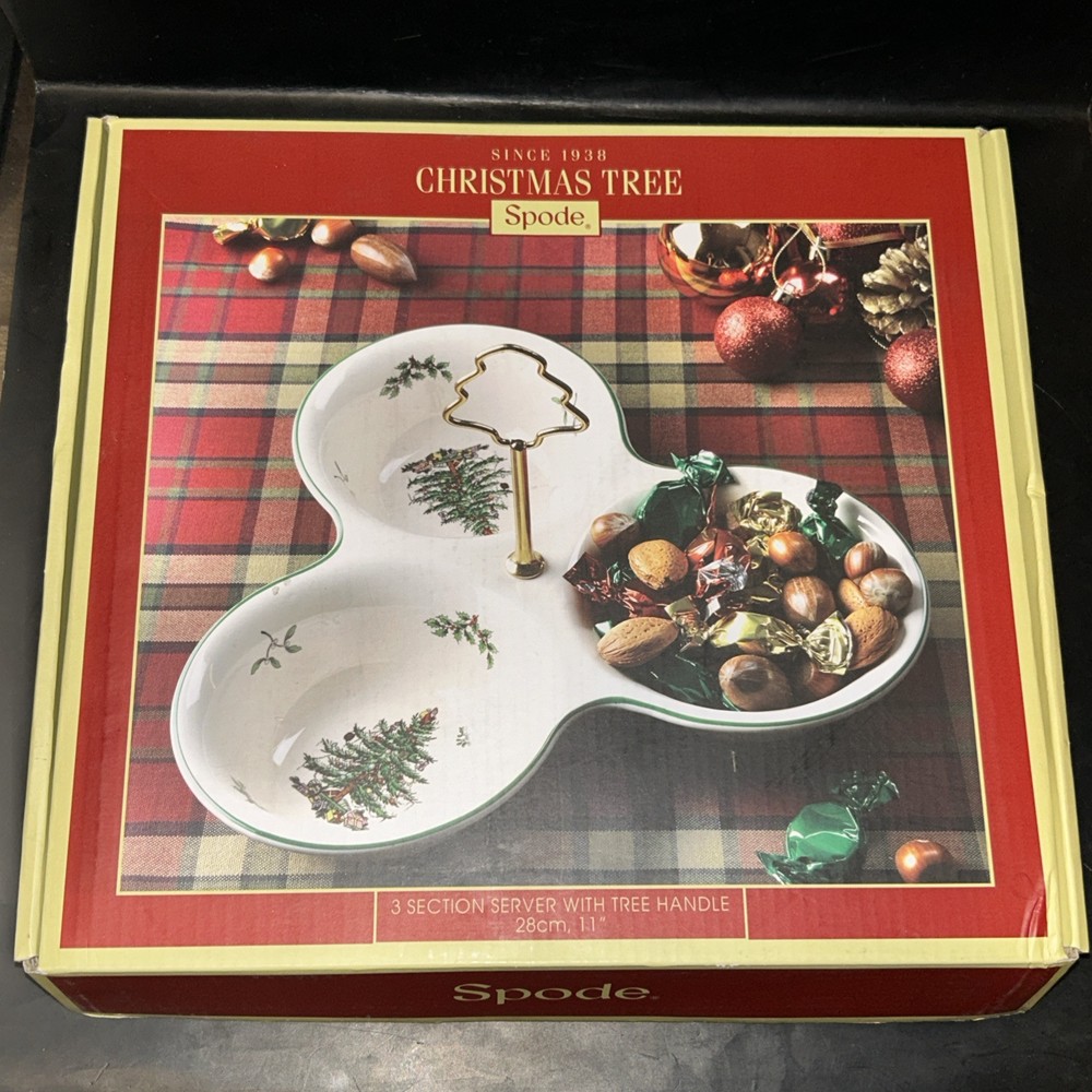 Spode Christmas Tree 3 Section Server with Tree Handle 11”