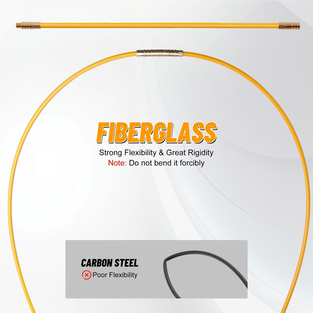11FT Fiberglass Running Electrical Wire Cable Glow Rods Wire Pulling Tools Fi...