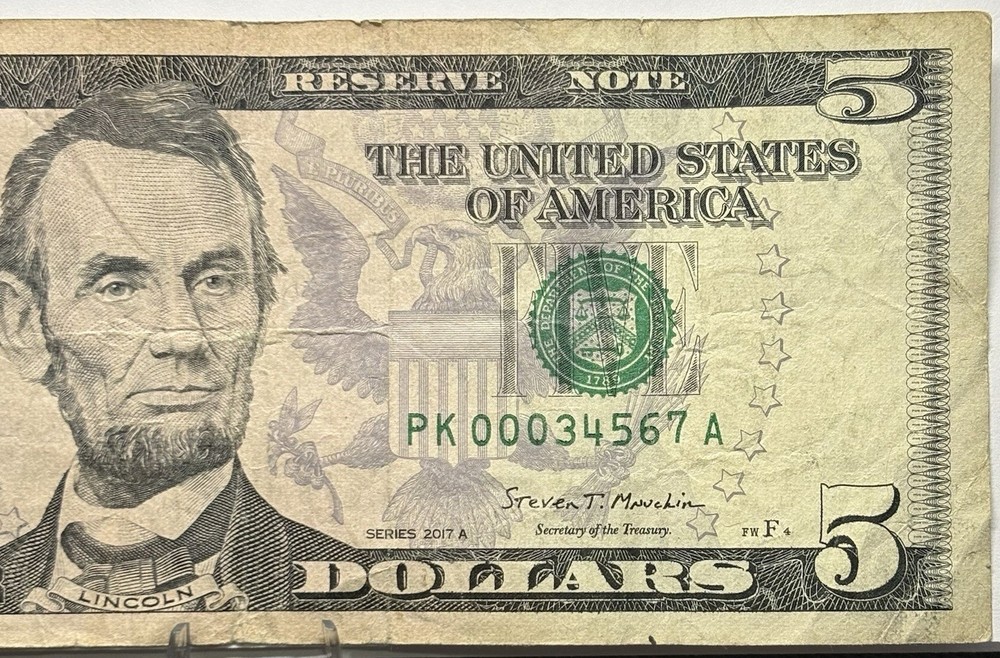2017 $5 Note, Interesting Serial Number, Leading 0’s And Ladder, Nice! 🔥