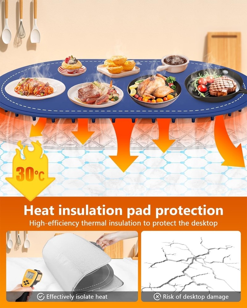 Food Warming Mat for Table & Buffet, Fast Heating Serving Tray Adjustable