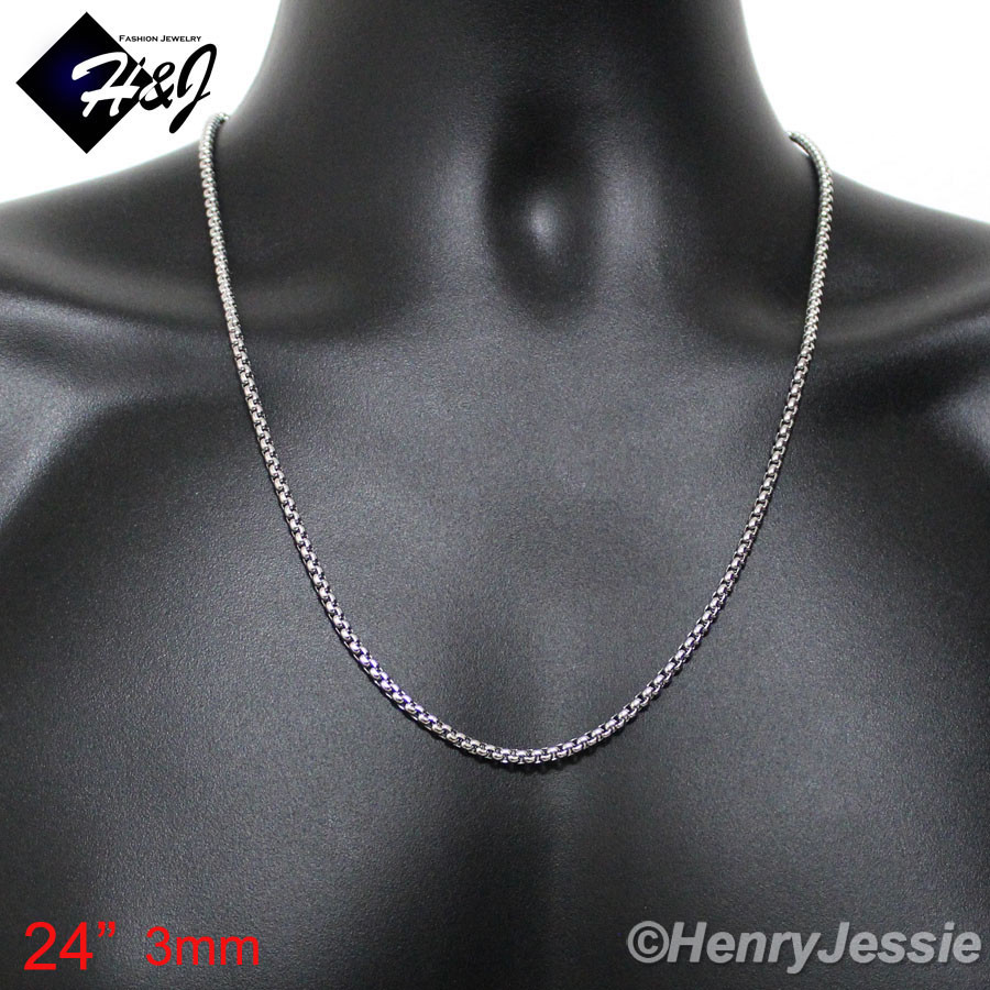 16-40"MEN Stainless Steel 2mm/3mm/4mm/5mm/7mm Silver Smooth Box Chain Necklace