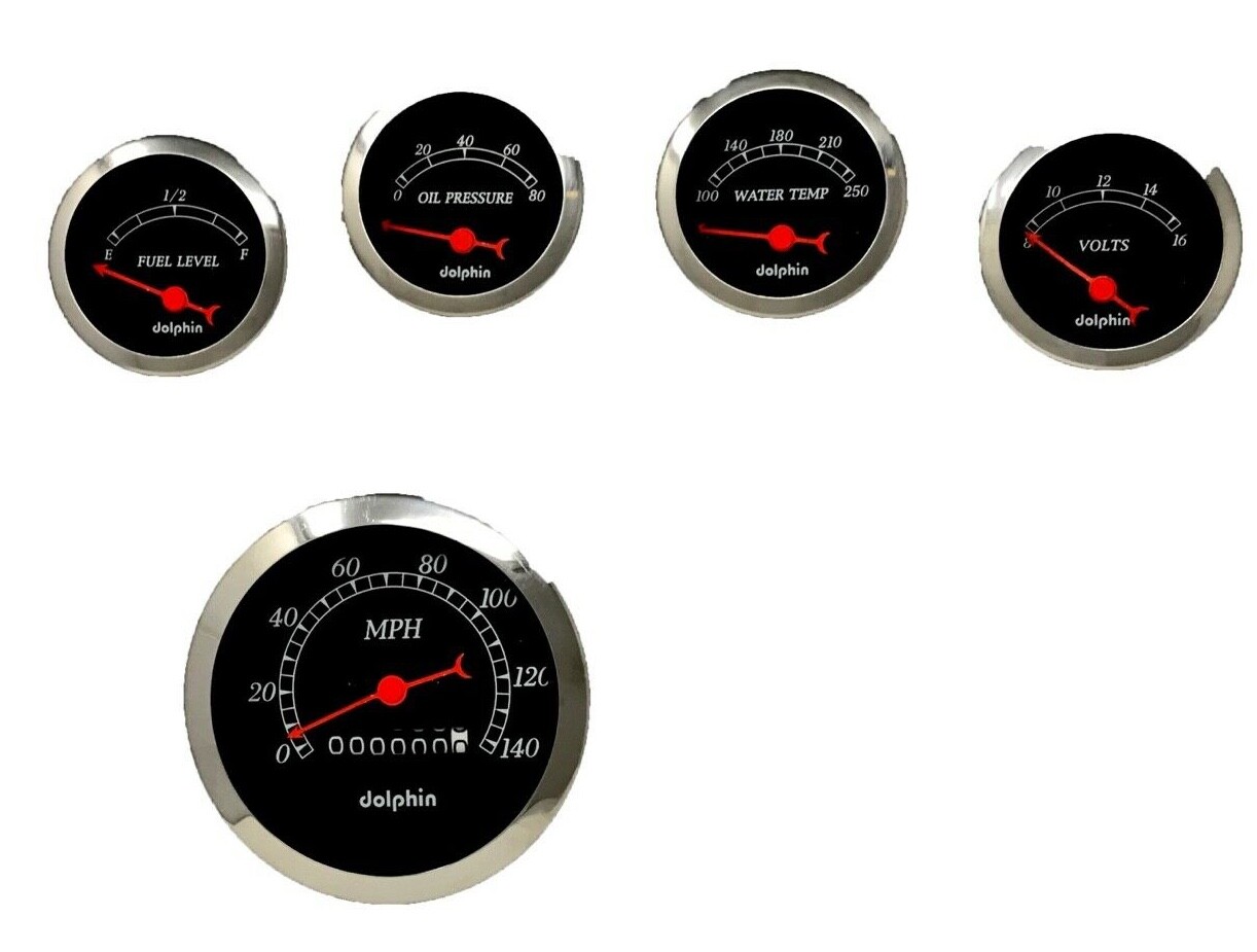 5 Gauge Set Dash Street Rod Hot Rod Universal  Mechanical Black