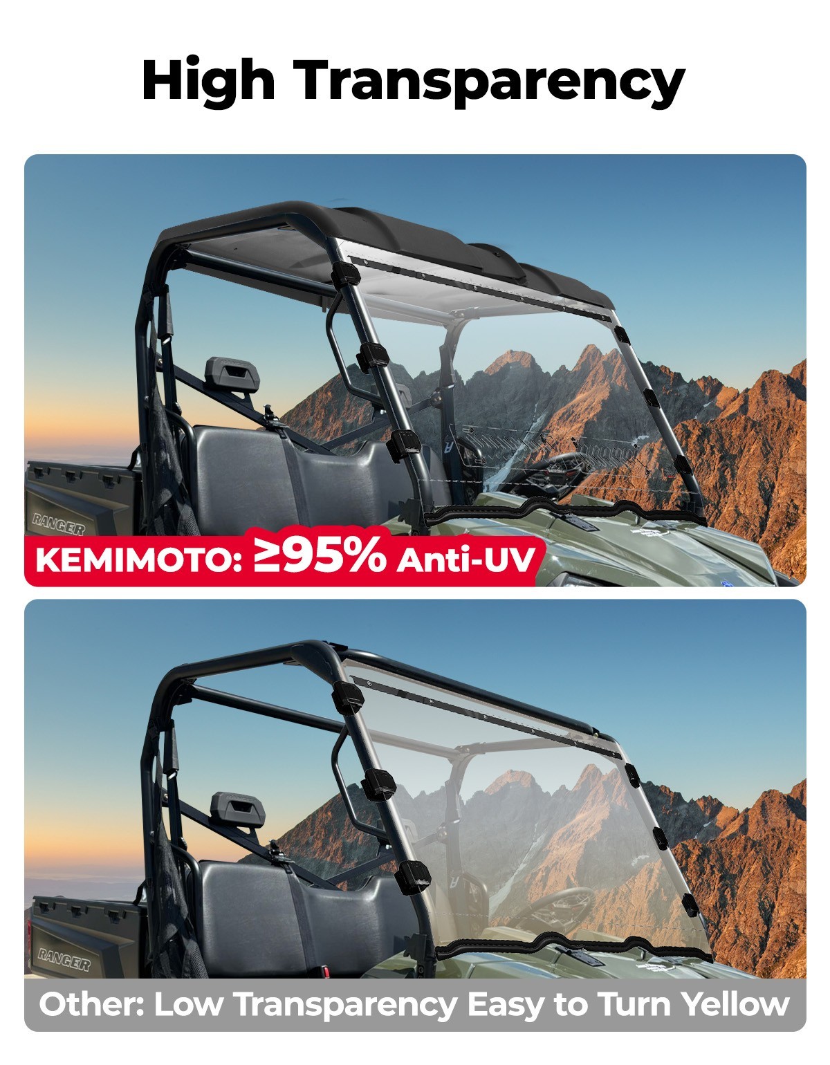 UTV Front Vented Windshield for Polaris Ranger 800 570 Full Size/ XP 800 / Crew