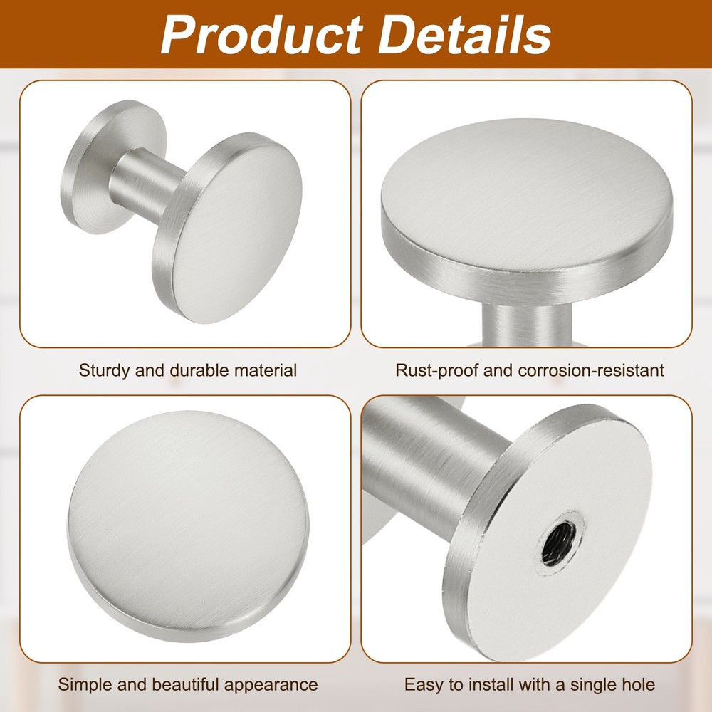 10Pcs Round Cabinet Knobs, 1.2" x 1.1" Cabinet Handles, Silver