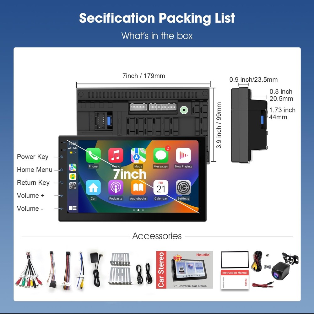 Wireless CarPlay Screen for Car & Android Auto Head Unit - Touchscreen 7 Inch...