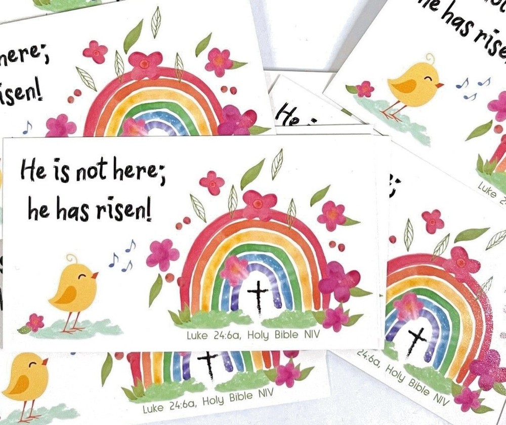 Easter Pocket Scripture Cards, Religious He Has Risen! Luke 24, 3.5x2"