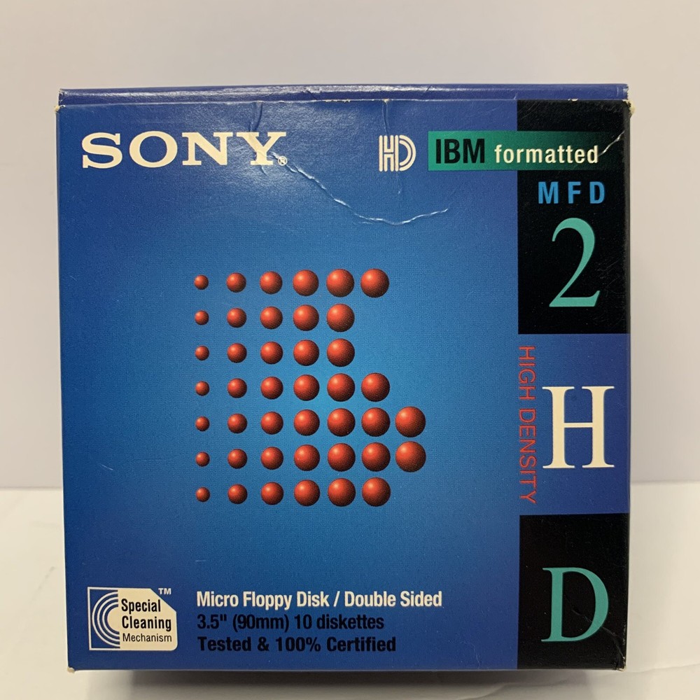 Sony MFD 2HD Micro 3.5" Floppy Disk IBM Formatted 9 Diskettes Pack Open Box
