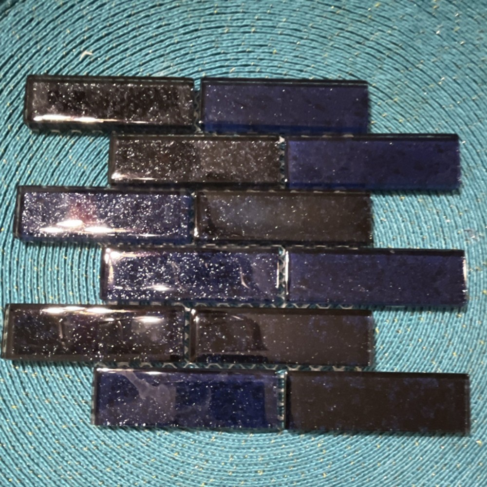 Blue Black Glass Mosaic Tile Sheet Rectangular Decorative Craft Pieces