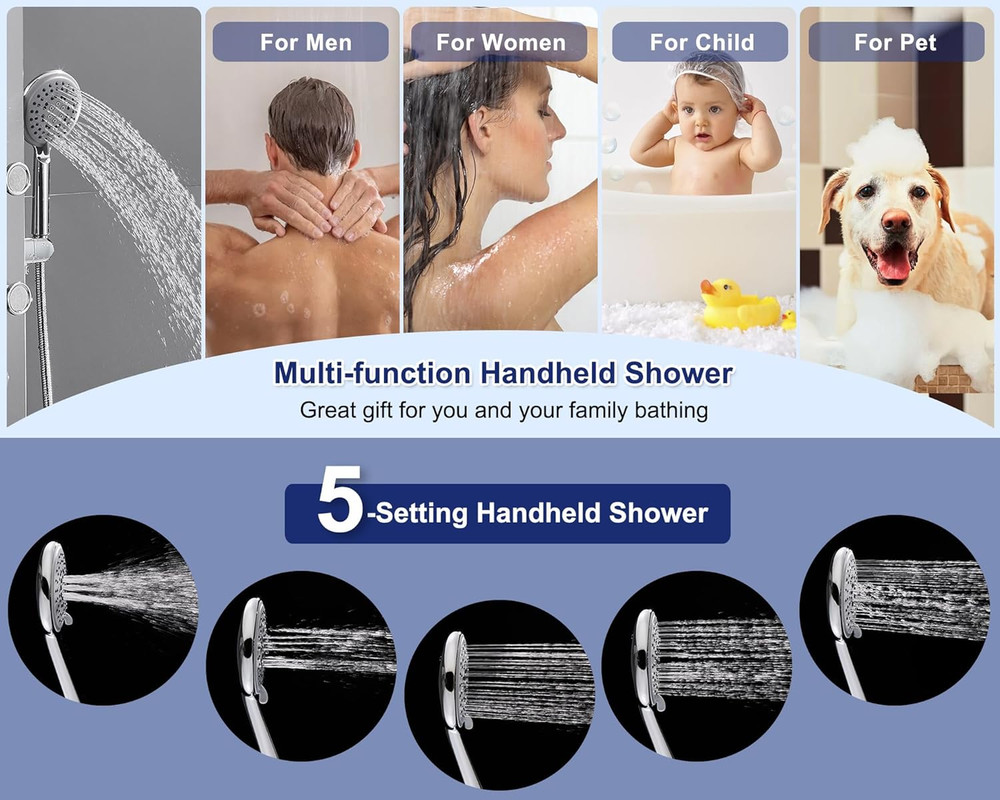 Luxury Rainfall Shower Panel with Massage Jets & Handheld Sprayer